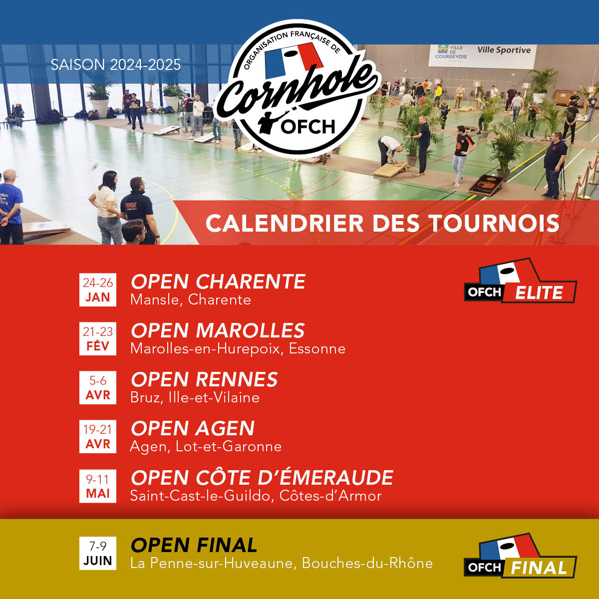 Calendrier des Open Elite en 2025